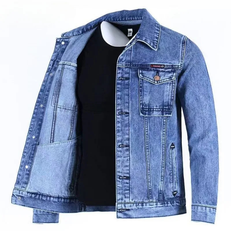 Mens denim jacket with padding wool mens jeans Coats elastic black warm wide shoulders a and fashionable piece 240824