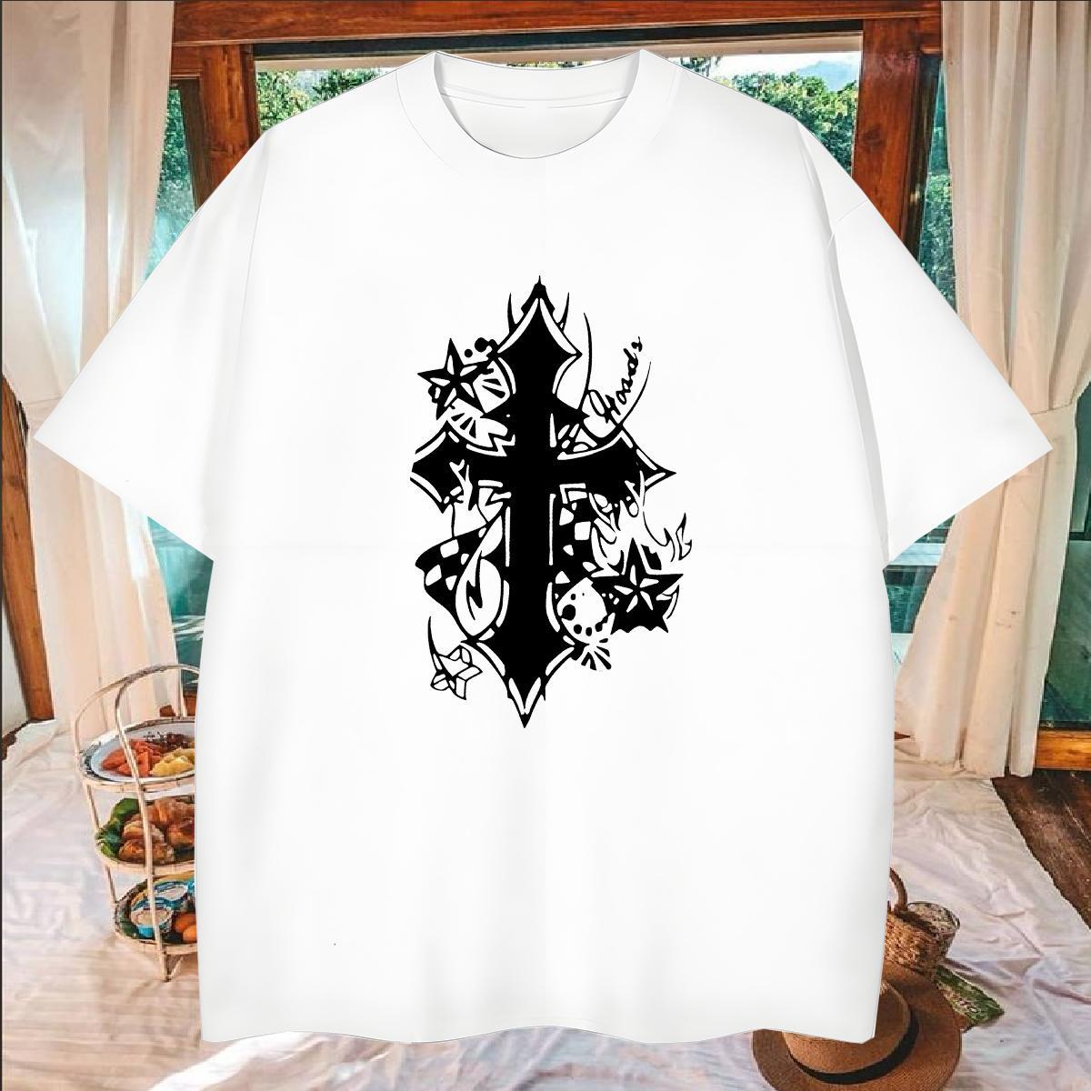 Loose Fit T-Shirts for Men 230g 100% Cotton Religion Spring Summer Floral Print Breathable Men Tops Tees Designer Fashion Clothings