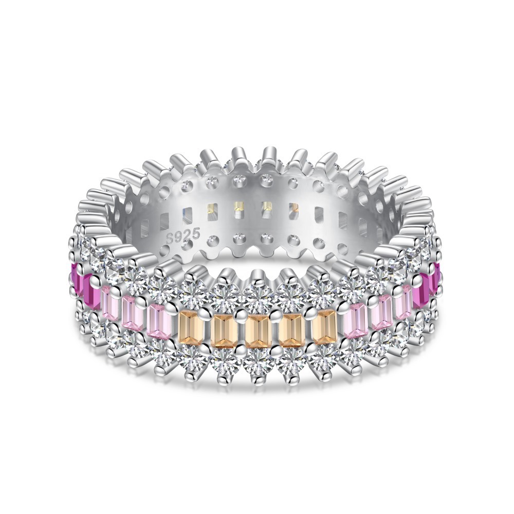 Korean version of the new S pure sier ring with diamond colored zirconium inlay in a colorful color series design sense for women's jewelry