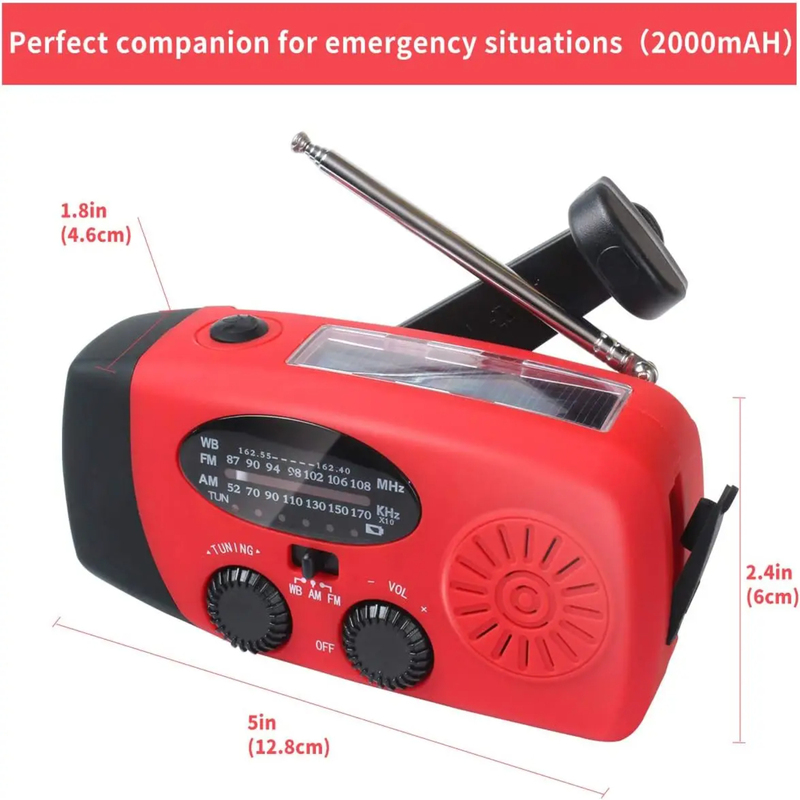 2026 Crank Solar Weather Radio, Emergency Portable AM FM NOAA Radio with Flashlight, 2000mAh Phone Charger, SOS Alarm dh910320090