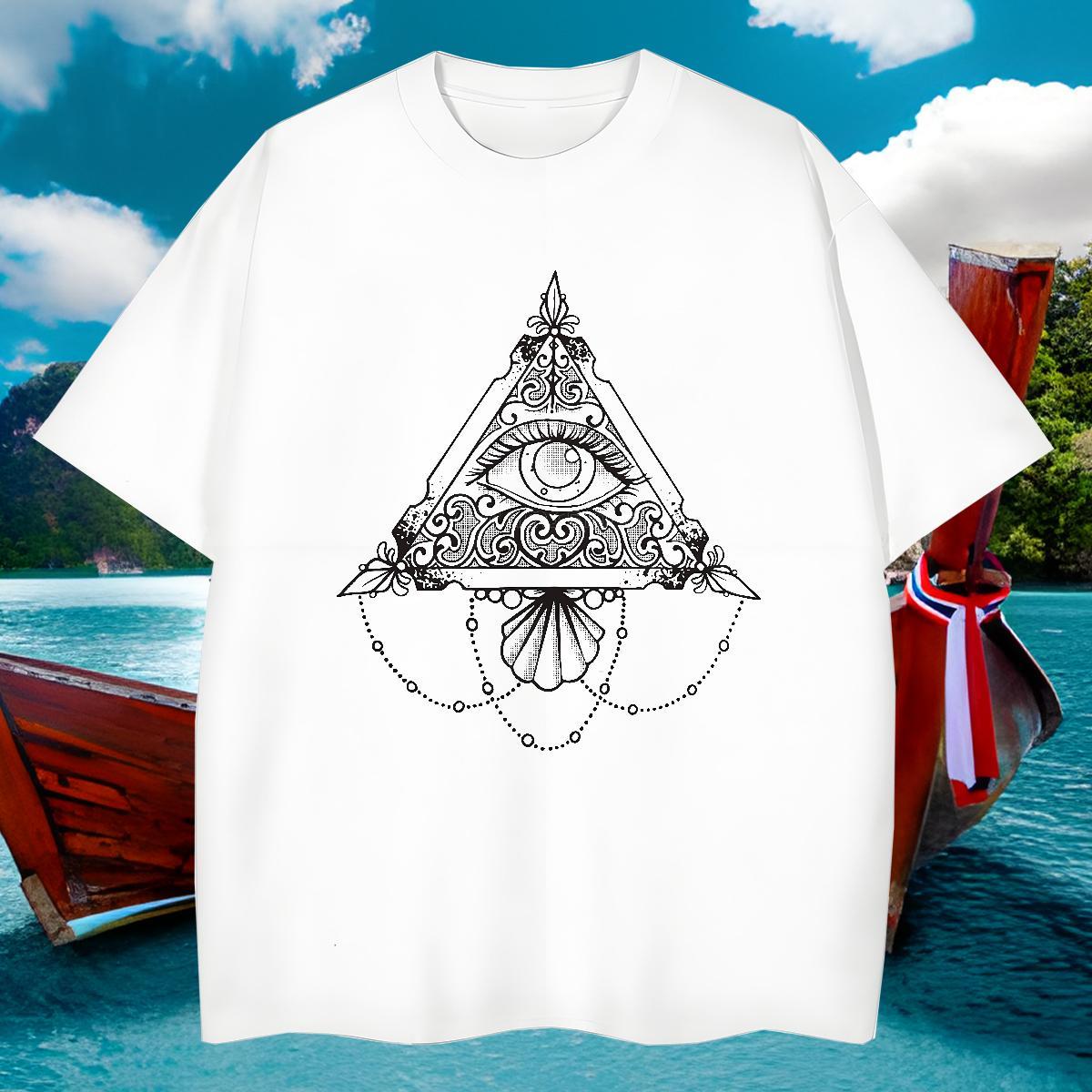 Cool Man T Shirts 230g Cotton eye of the devil Sport DIY Printed Round Neck Short Sleeve Tshirts Casual New Clothes