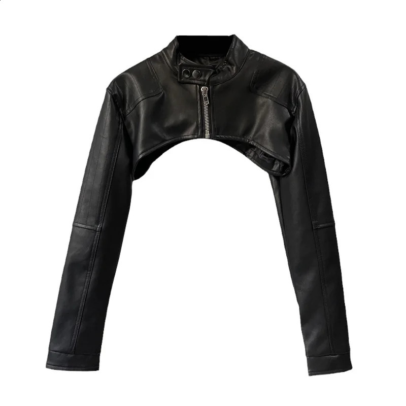 Retro black leather jacket womens cut zipper jacket womens bicycle jacket womens Smock top womens street shorts motorcycle jacket 240827