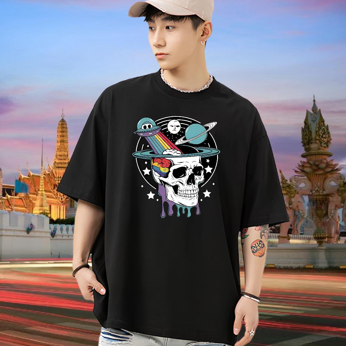 Loose Fit T Shirt For Man 230g Cotton skull Hip Hop Street Custom Print Oversized Breathable Short Sleeve Men Tshirts Fashion Design Top Tees