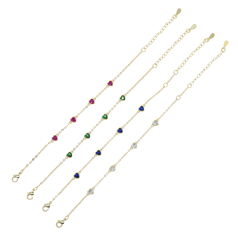 High Quality Red Green Blue White Cubic Zirconia Paved Heart Charm Bg CZ Tennis Chain Colorful Jewelry for Women