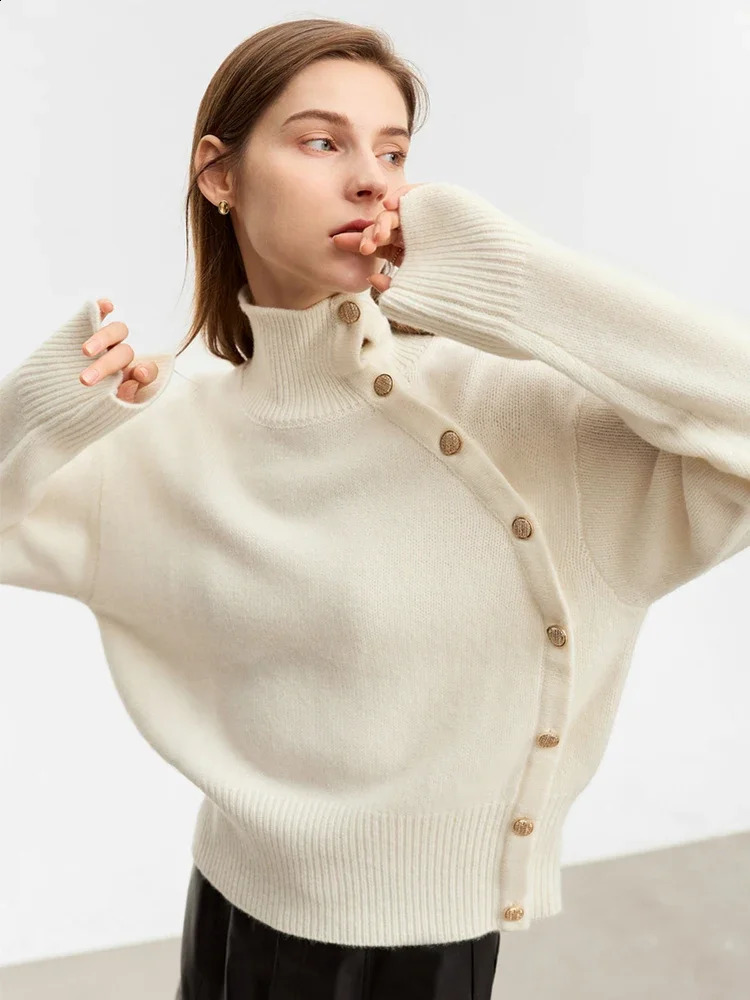 AMII Minimalist Women Sweaters Winter Loose Mock Neck Oblique Front Pullover Wool Raglan Sleeve Knitted Tops 12354041 240824