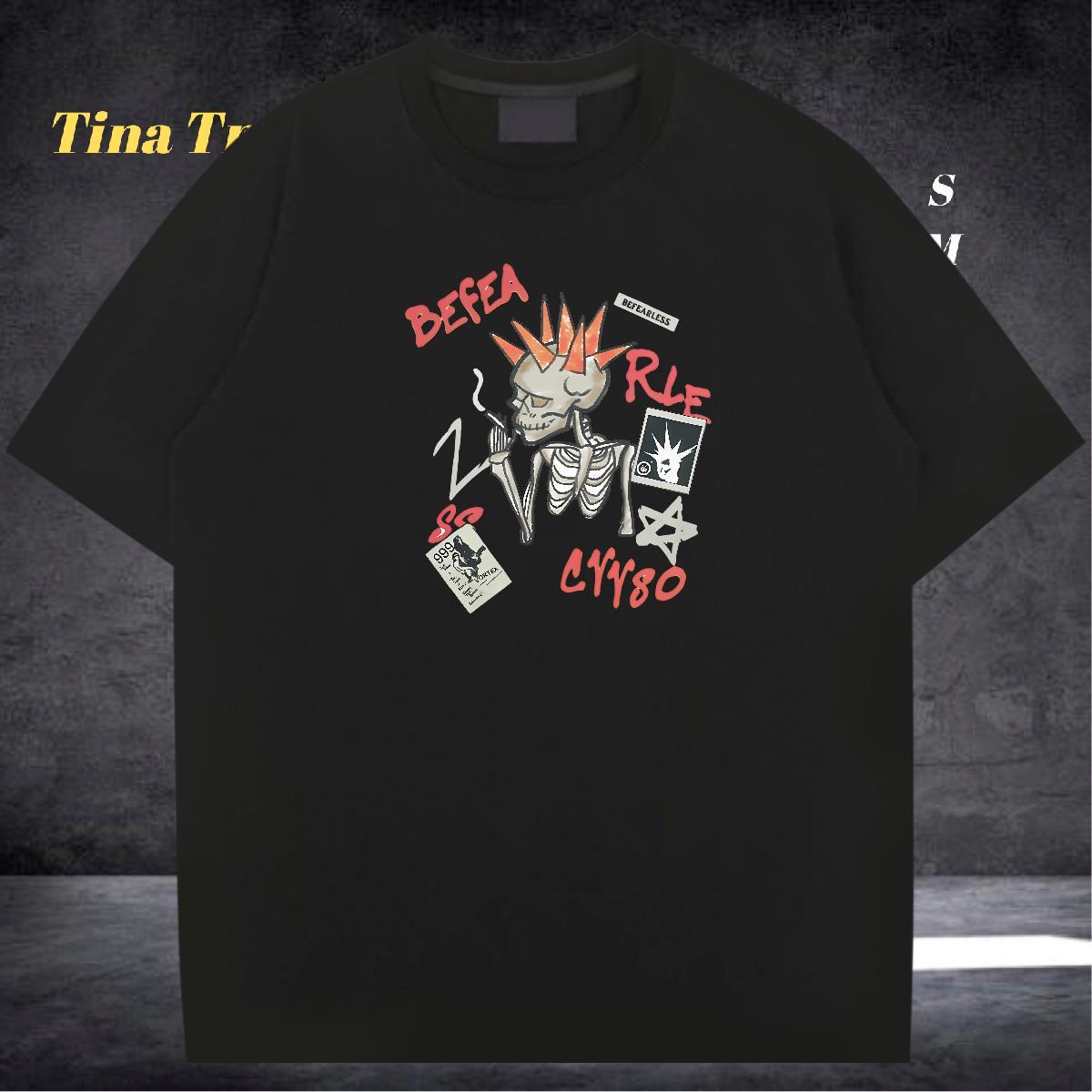 Wholesale T Shirt For Man 230g Pure Cotton skull High Street Hip Hop Graphic Crew Neck Men Tops Tees DIY Wear