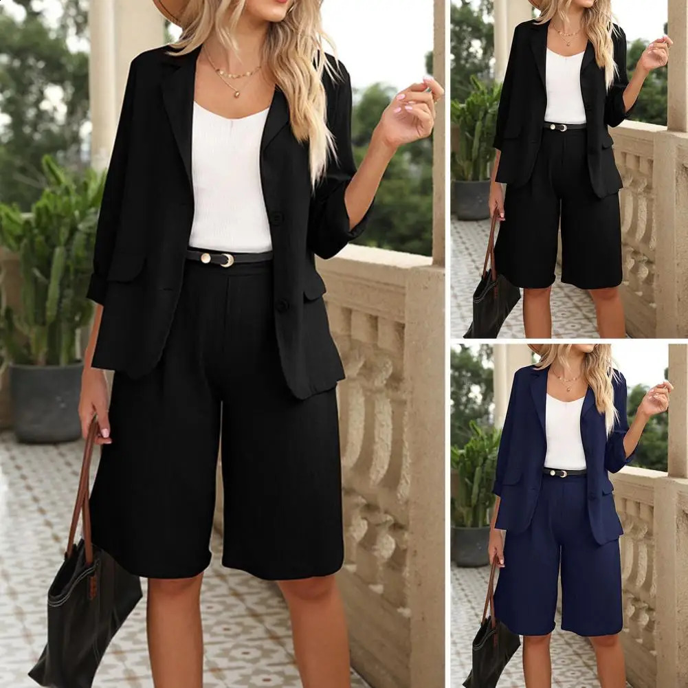 Formal Blazer Shorts Suit Knee Length Pants Lady Business Outfit Cardigan Plus Size Lady Coat Shorts Set Daily Wear 240826