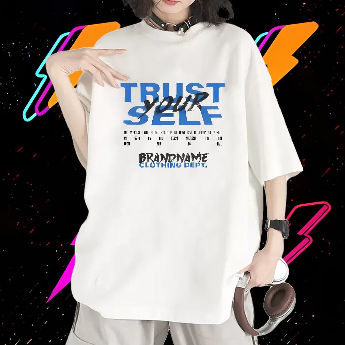 Comfortable Lady T shirt 230g Pure Cotton letter Sport T Shirts Women Breathable Soft Cartoon Floral Printing Clothes Shirt