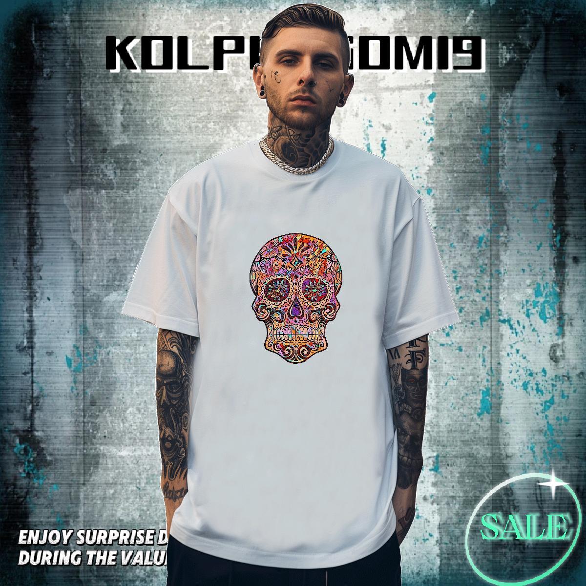 Brand T-Shirts 230g Cotton skull Daily Wear Anime O-Neck Short Sleeve Men Clothes T-Shirt New Designer Clothings
