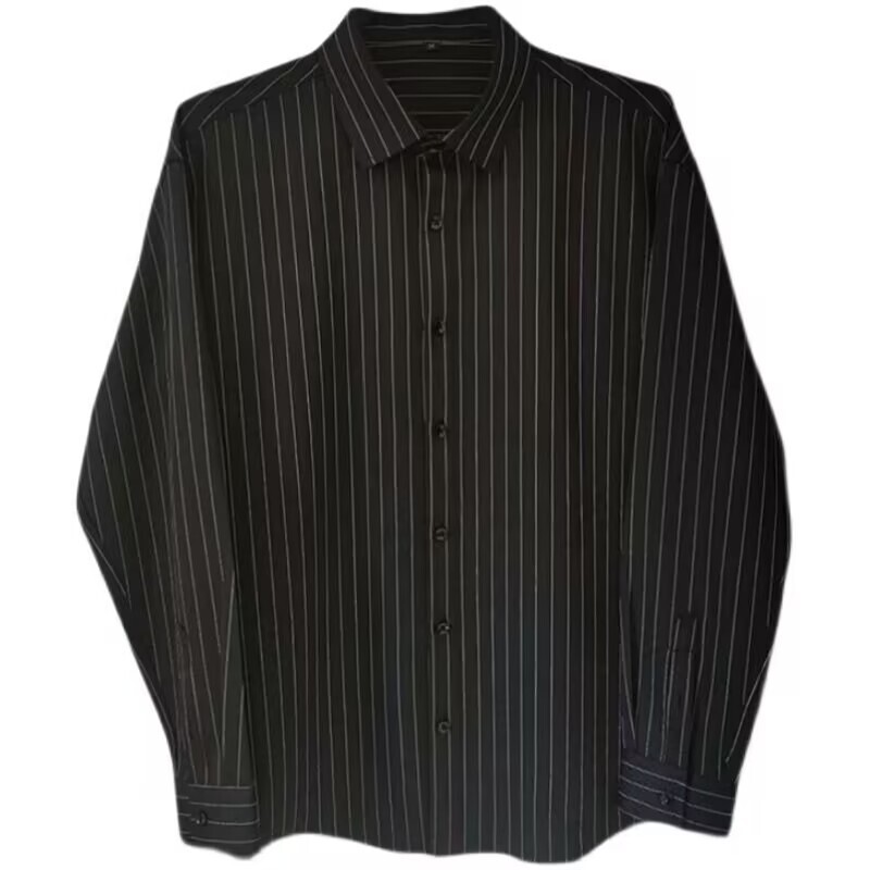 Striped Long Sleeved Shirt Jacket for Men in Spring and Autumn Trendy Styleins Casual Clothes Korean Version Trendy Mens Black Shirt
