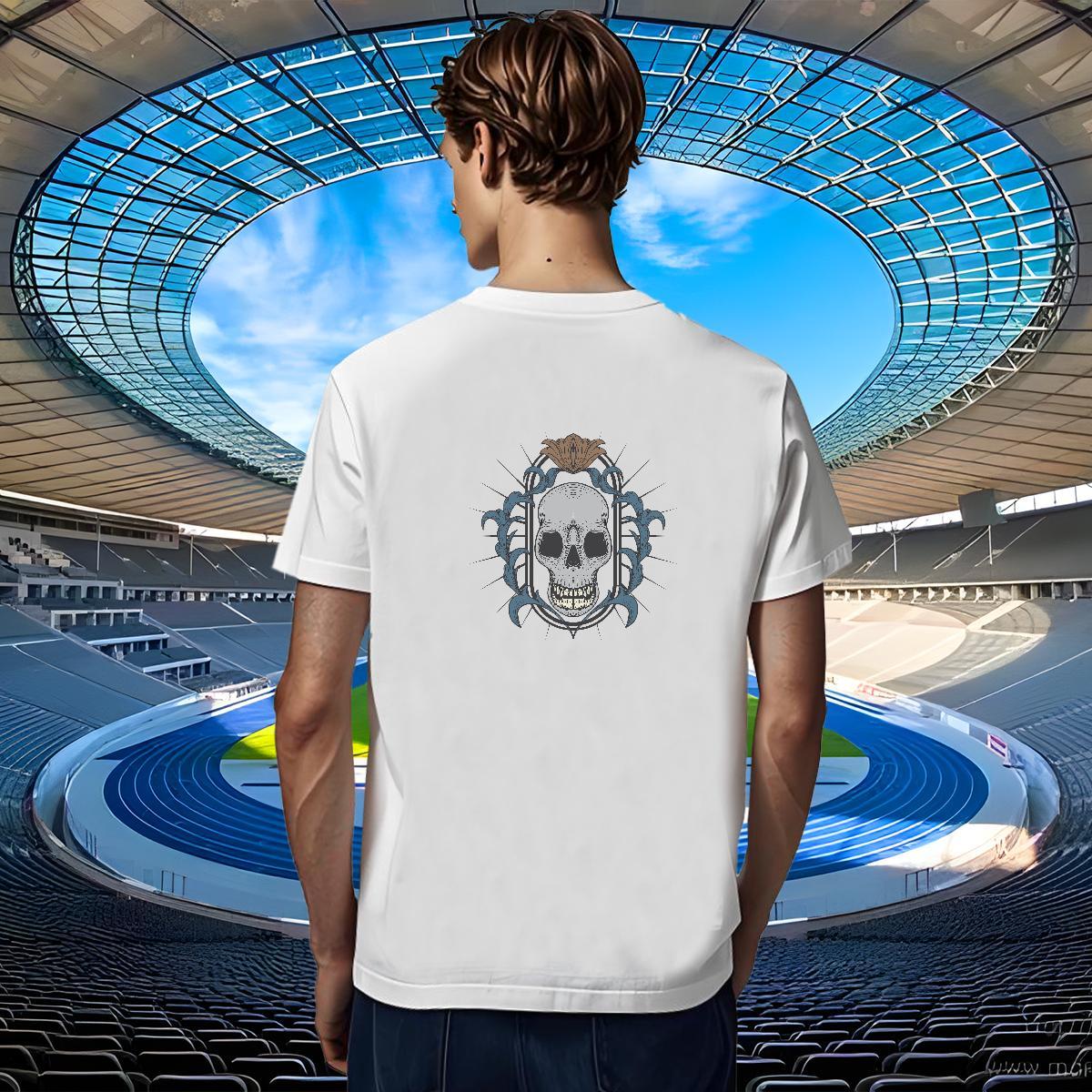 TOP Quality Man T Shirts 230g Pure Cotton skull Sport DIY Printed Crew Neck Breathable Men Tshirts New Designer Tee Shirt