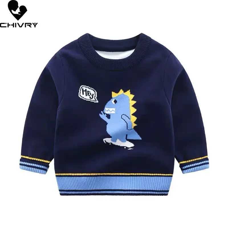 New 2023 Childrens Roller Sweater Autumn Winter Boys Cute Cartoon Jacquard O-neck Knitted Jumper Sweater TopW240824