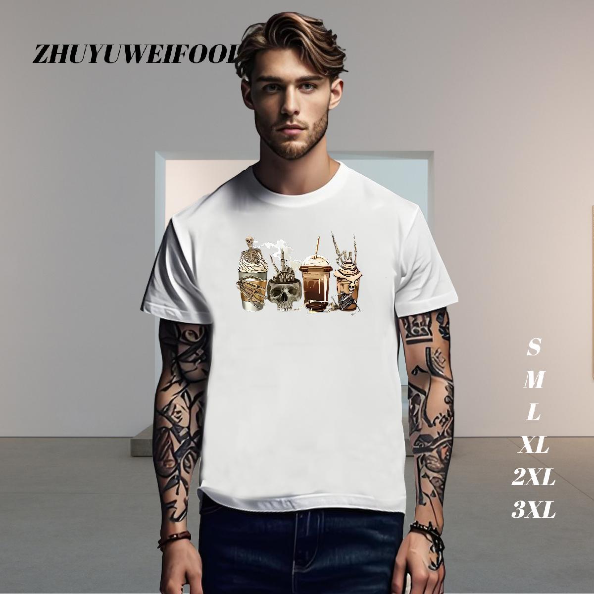 Unisex Mens T Shirts 100% Cotton 230g skull Beach Black White Breathable Soft Men Tshirts Fashion Tee Shirt