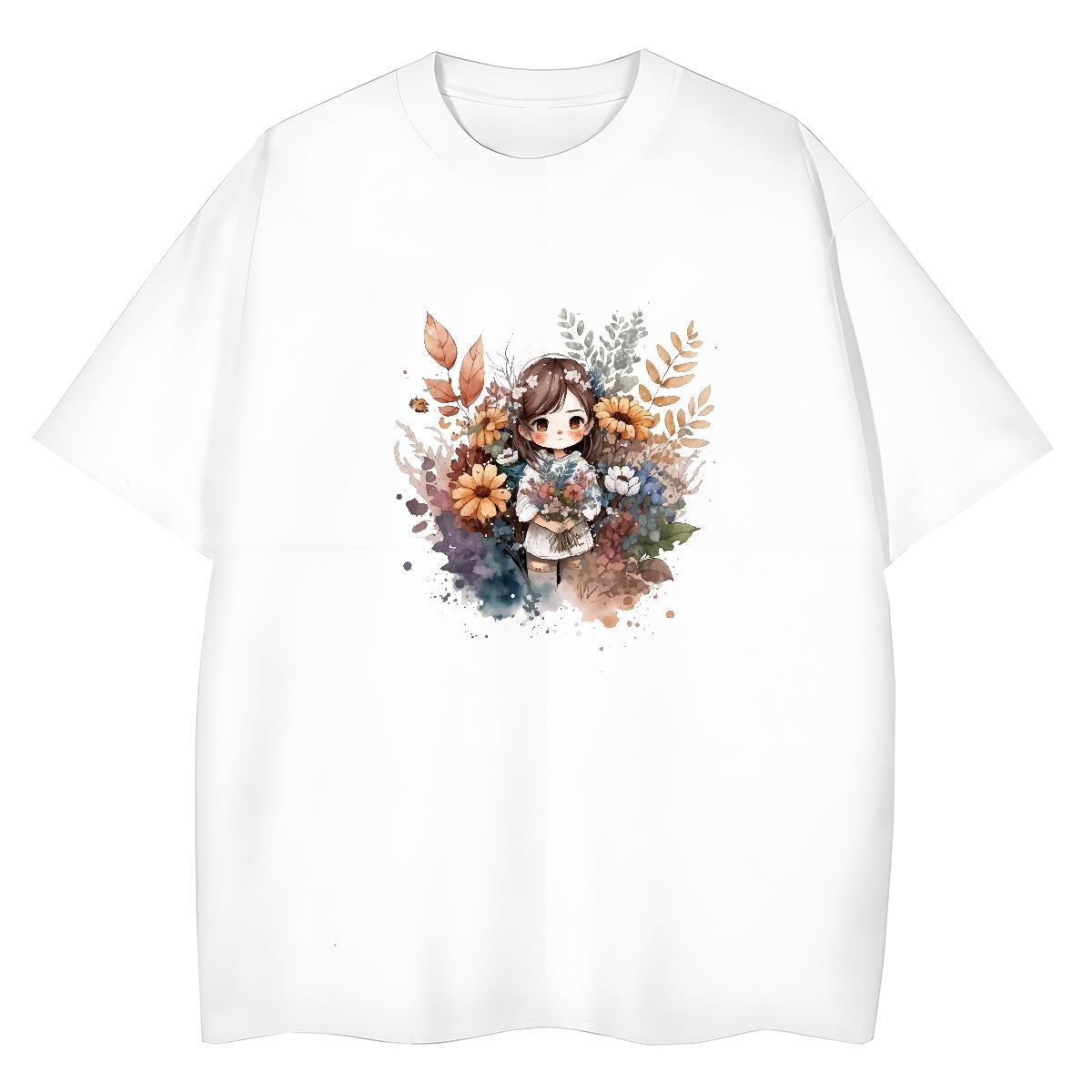 Free Shipping Women Tees 230g Cotton painting Sport T shirt O Neck Short Sleeves Custom Cartoon Tshirts