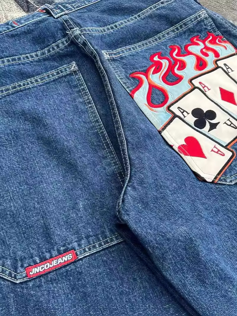 Streetwear JNCO Y2K Baggy Jeans Men High Quality Embroidered Vintage Women Hip Hop Goth Harajuku Casual Wide Leg Pants 240619