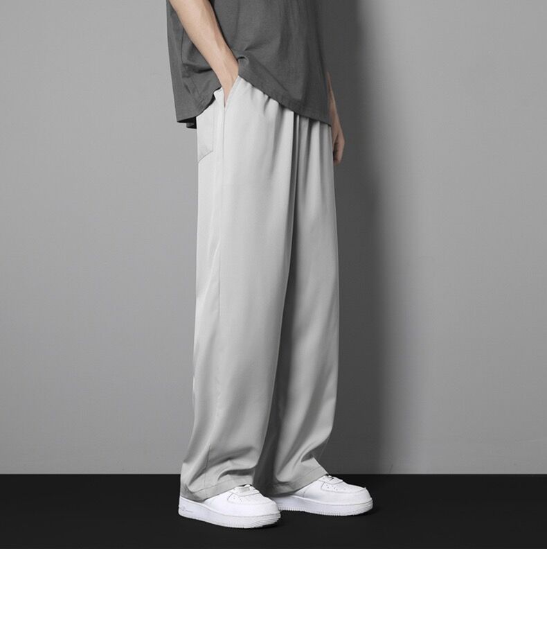 Men's Pants Sweat Straight Summer Thin Ice Silk Quick-Drng Loose Casual Trousers Ultra-Thin Wide-Leg Sweatpants