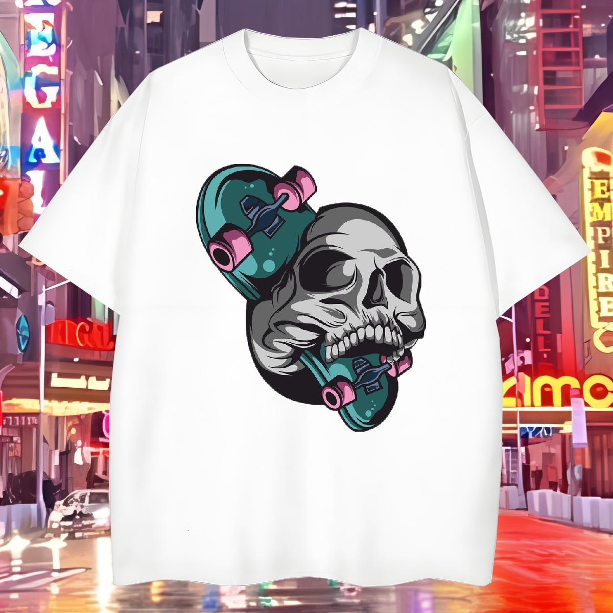 Free Shipping Men T Shirts 230g Cotton skull Anime Printing Street Oversized 3XL 4XL Breathable Short Sleeve Tshirts Classic Wear