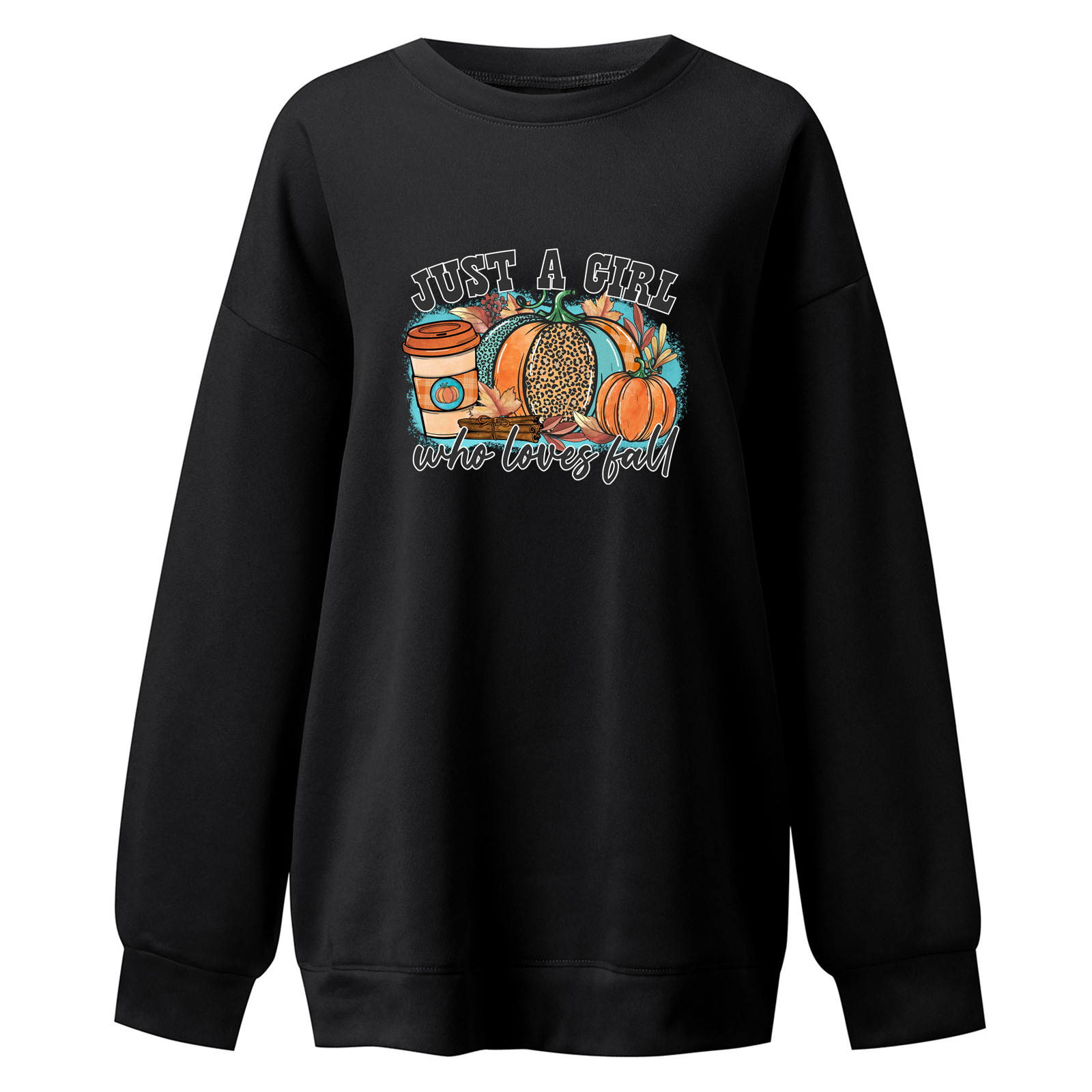 Just A Girl Printed Women's Shoulder Down Large Round Neck Fleece Loose Pumpkin Pattern Casual Hoodie dongdumaoyi