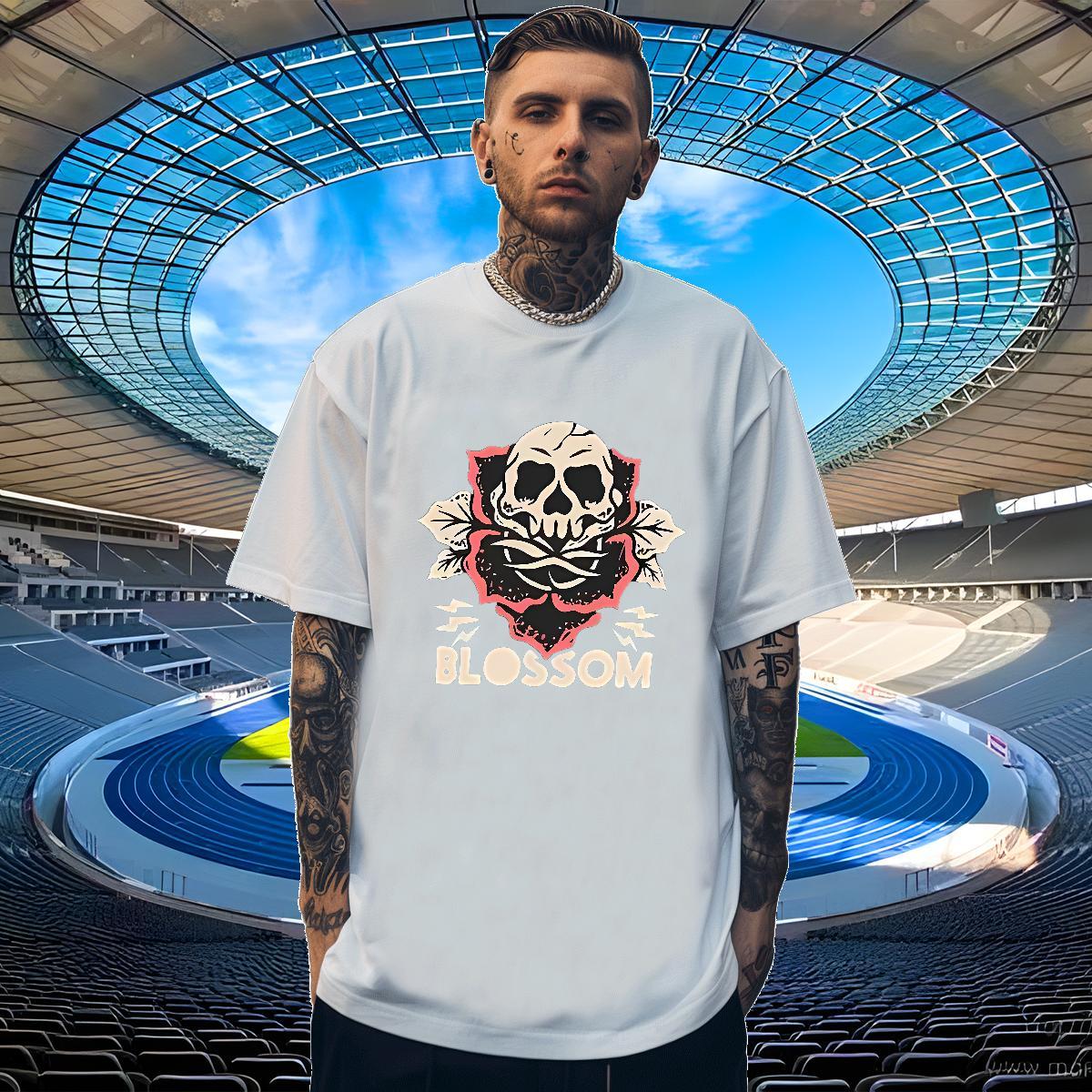 Wholesale T-Shirts for Men 230g 100% Cotton skull High Street Hip Hop Oversized Short Sleeve O-Neck Couples T Shirts Casual New Tees