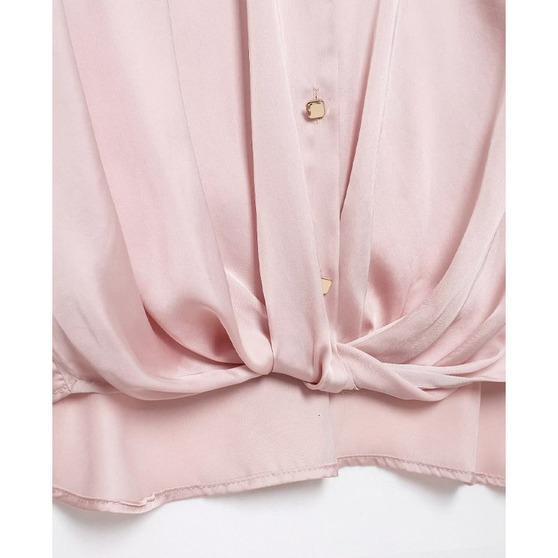 Womens Fashion Loose Silk Knot Decoration Long Sleeved Shirt