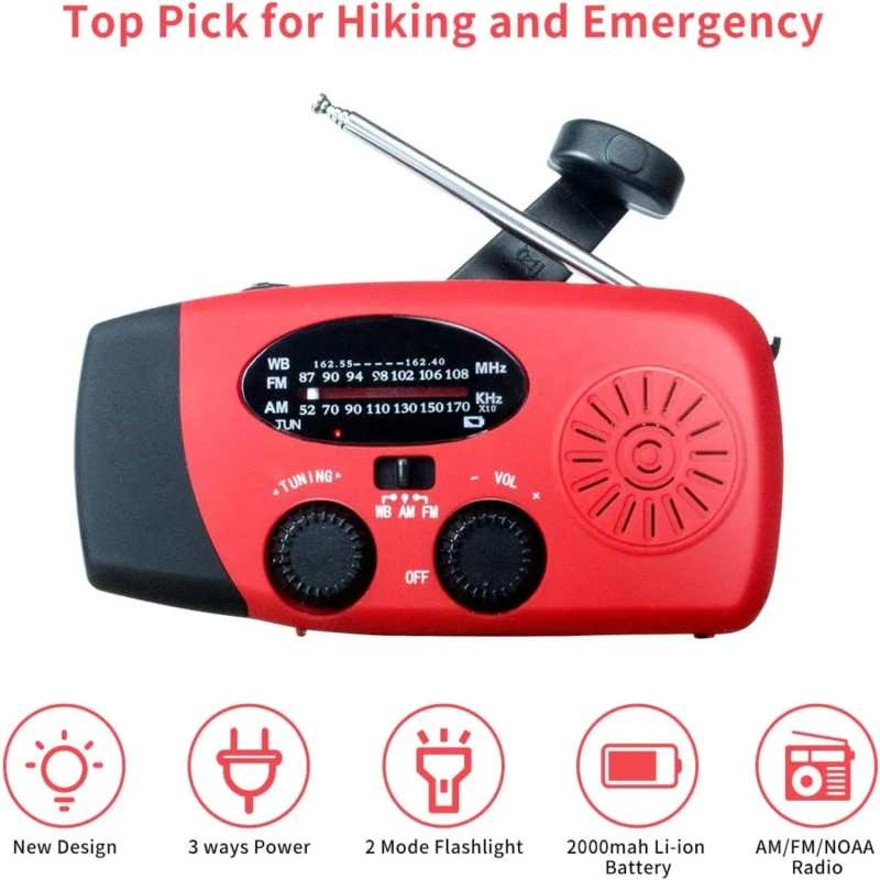 2026 Crank Solar Weather Radio, Emergency Portable AM FM NOAA Radio with Flashlight, 2000mAh Phone Charger, SOS Alarm dh910320090
