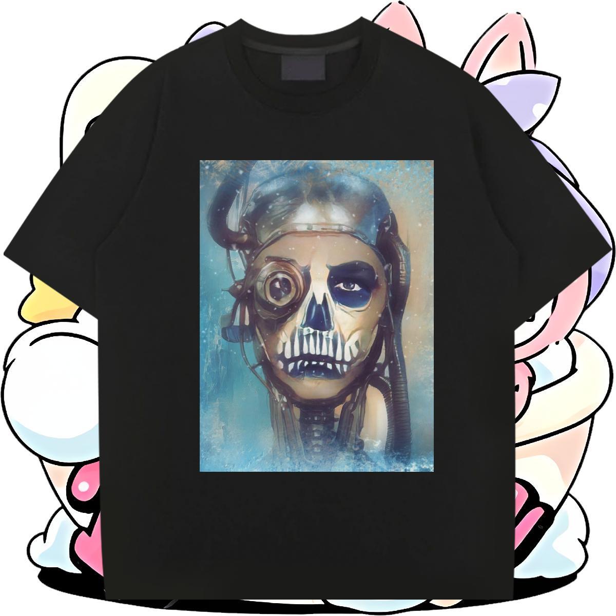 Loose Fit Mens T Shirts 230g Cotton skull Daily Wear Custom Print Plus Size Pure Cotton Men Clothes T-Shirt 2024 New Tops Tees
