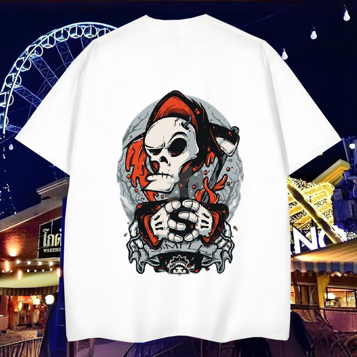 Popular Man T Shirts 230g Pure Cotton skull Beach Custom Anime O Neck Short Sleeves Couples T Shirts Wholesale Tops Shirt