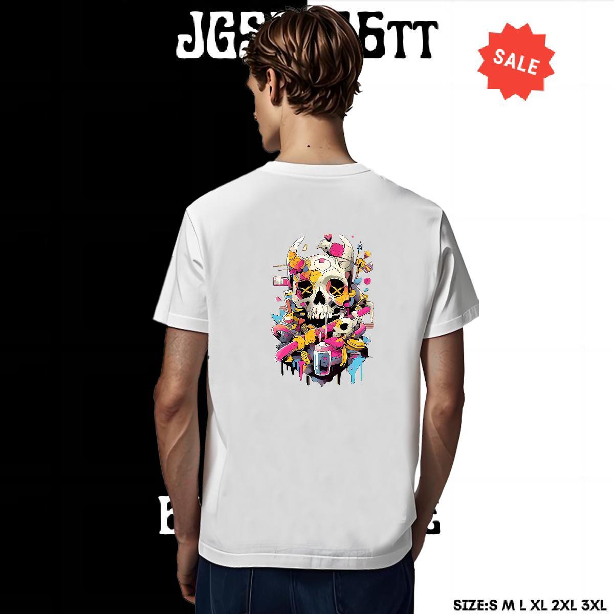 Designer T-Shirts for Men 100% Cotton 230g skull Daily Wear Floral Print Short Sleeve O-Neck Mens Tshirts Casual New Tees Shirts