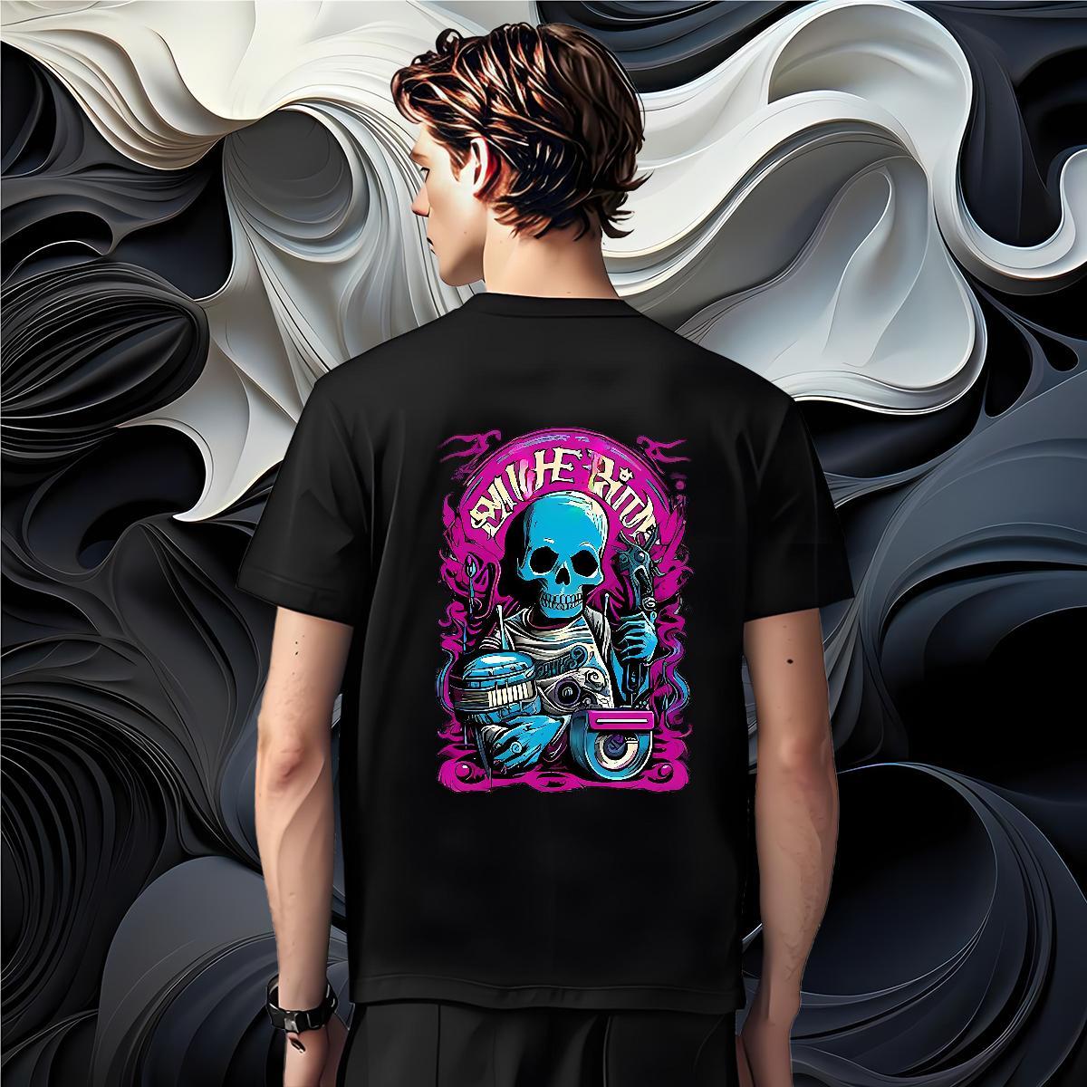 Unisex T Shirt For Man 230g 100% Cotton skull Anime Printing Street DIY Anime Breathable Men Tshirts DIY Customized Tops