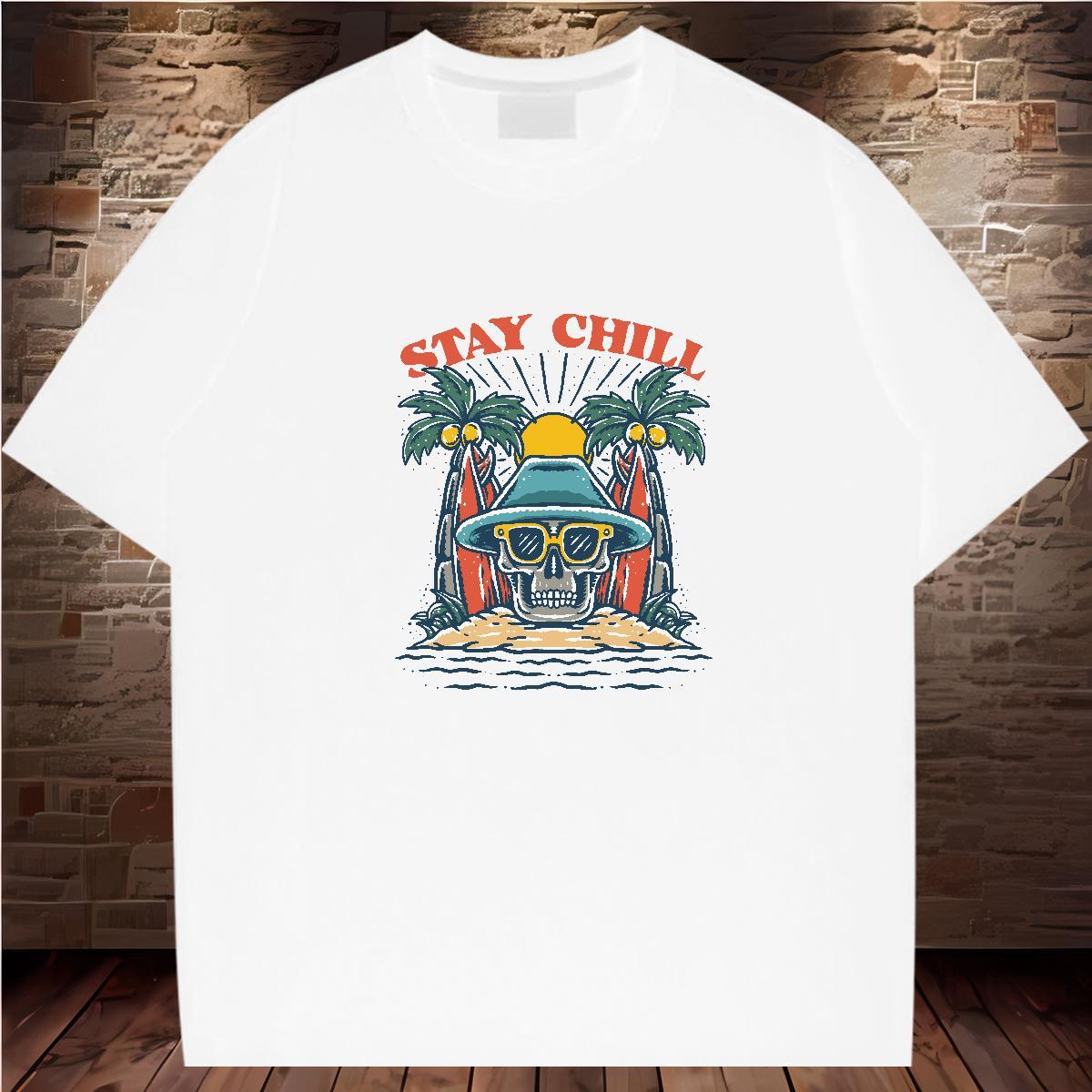 Loose T-Shirts for Men 230g Pure Cotton skull Street wear Hip Hop Asian Size Short Sleeve O-Neck Men Tshirts Designer Polos