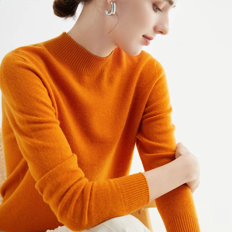 100% Merino Wool Cashmere Sweater Womens Knitted Navy Blue Collar Long Sleeve Floral Autumn Winter Clothing Warm Jumping Top 240826
