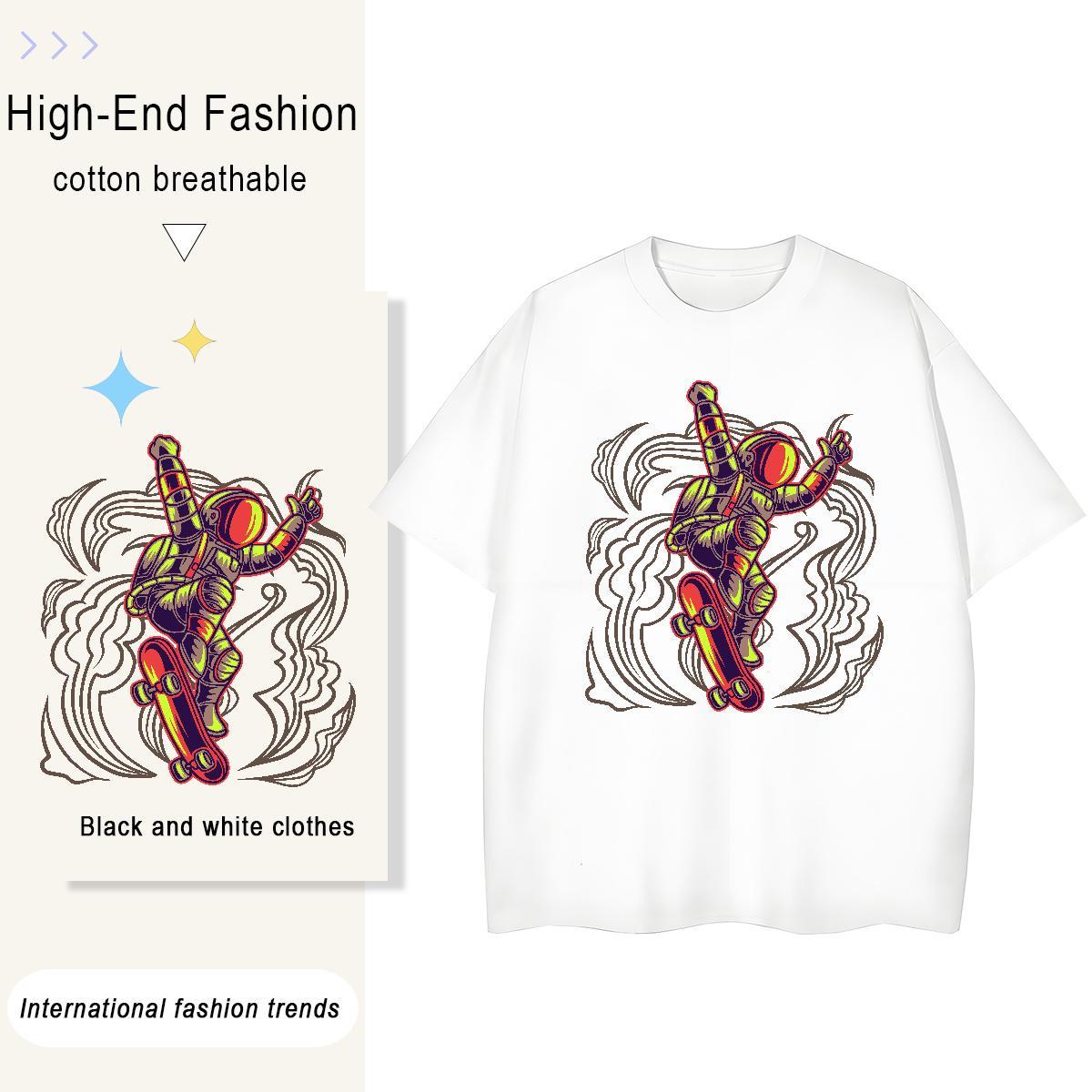 Soft Couples T Shirts 100% Cotton 230g space Street Casual T-Shirts Breathable Crew Neck Anime Oversized Clothes