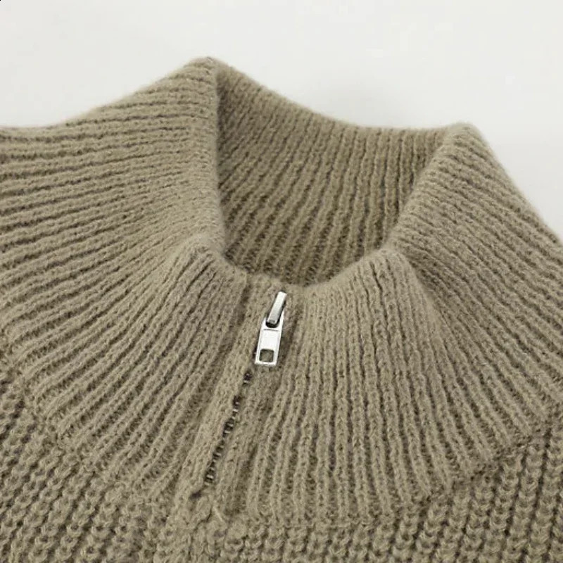 Mens Zipper Collar Open Letter Knitted Sweater Pure Black Solid Color Korean Classic A Bag X 240826