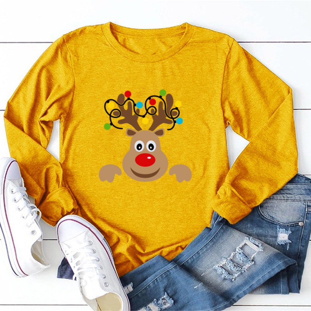 Autumn new couple outfit with reindeer cartoon print round neck casual long sleeved shirt dongdumaoyi