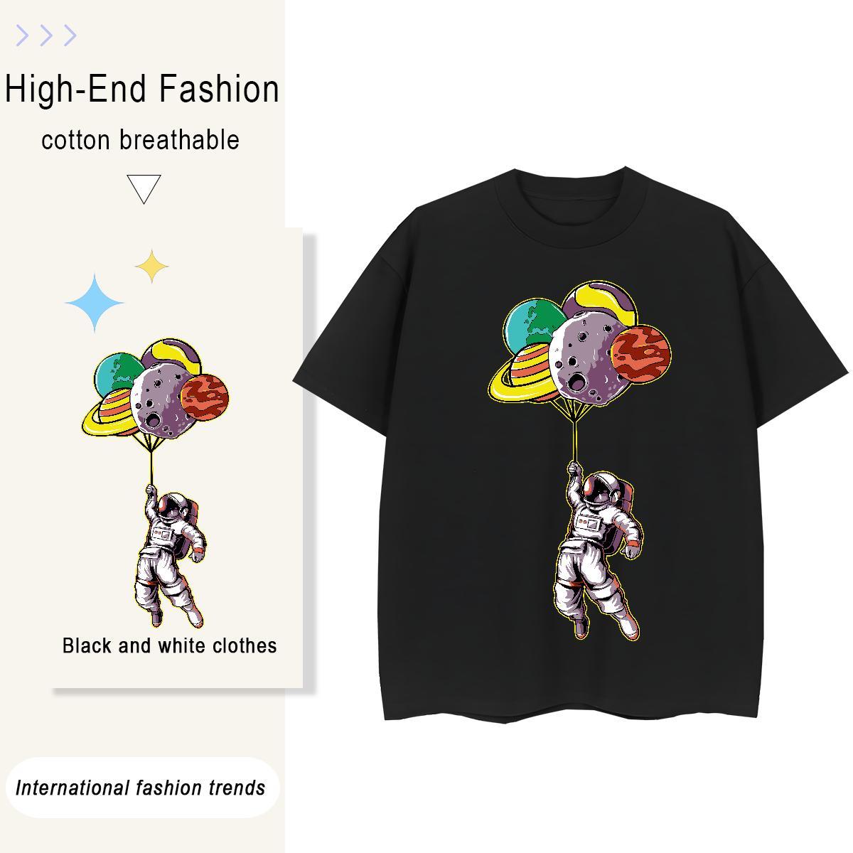 High quality Unisex Tshirts 230g Pure Cotton space Hip Hop Womens T Shirts Round Neck Short Sleeve Black Oversized Clothings