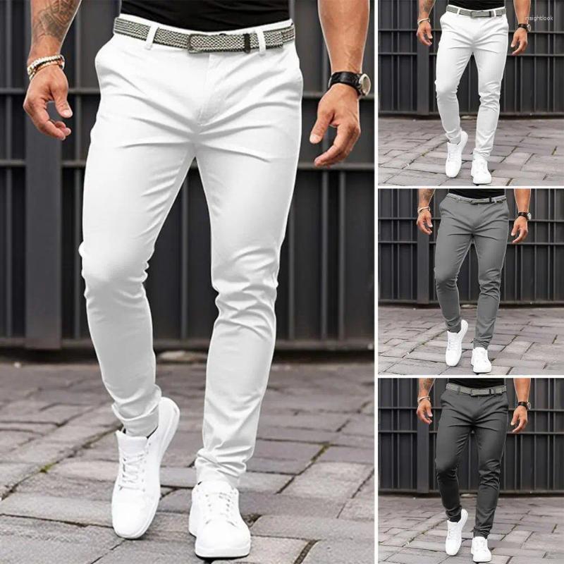 Men's Pants Solid Color Trousers Slim Fit Business Office With Mid-rise Slant Pockets Zipper For Workwear Professional