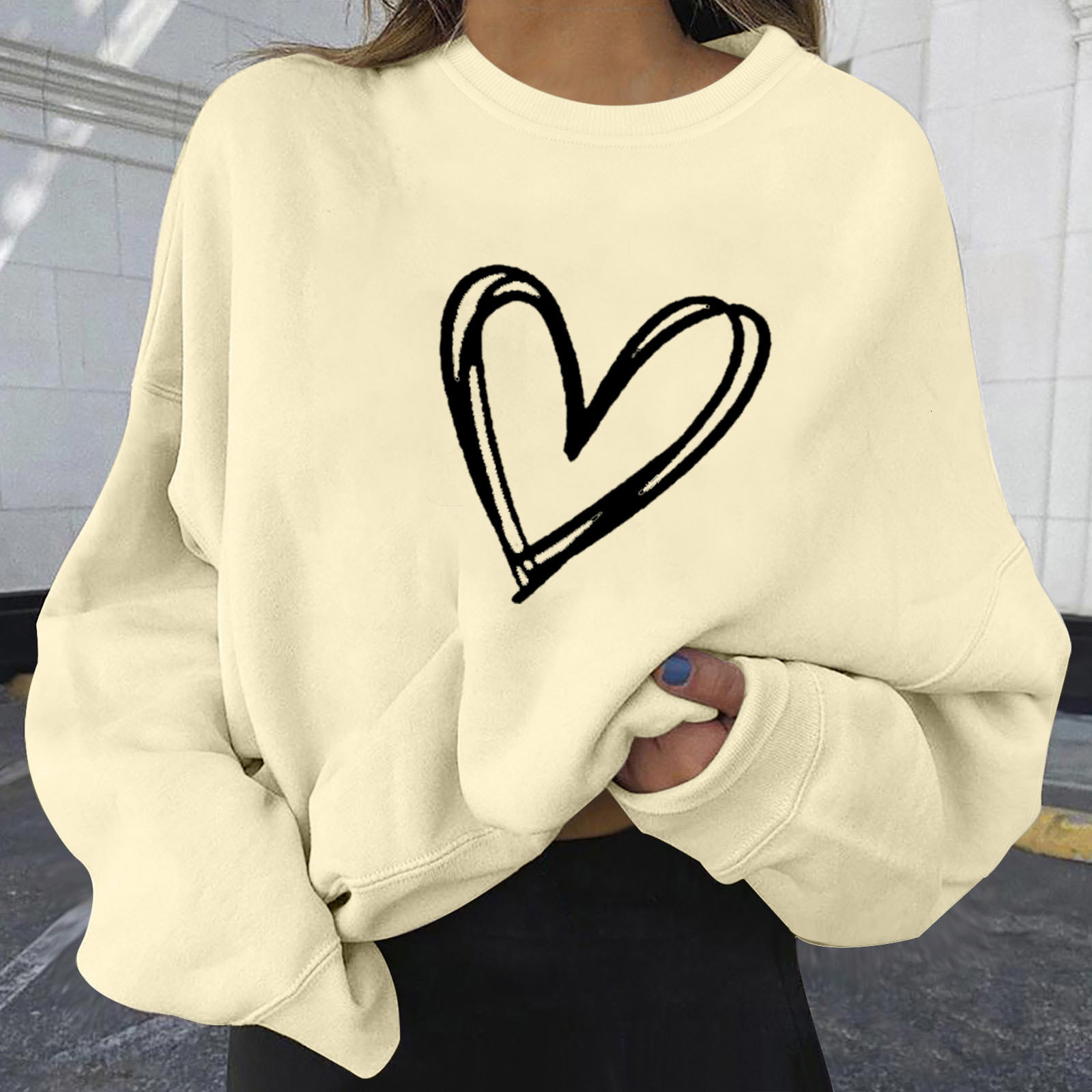 new heart-shaped printed hoodie loose plus size for women dongdumaoyi