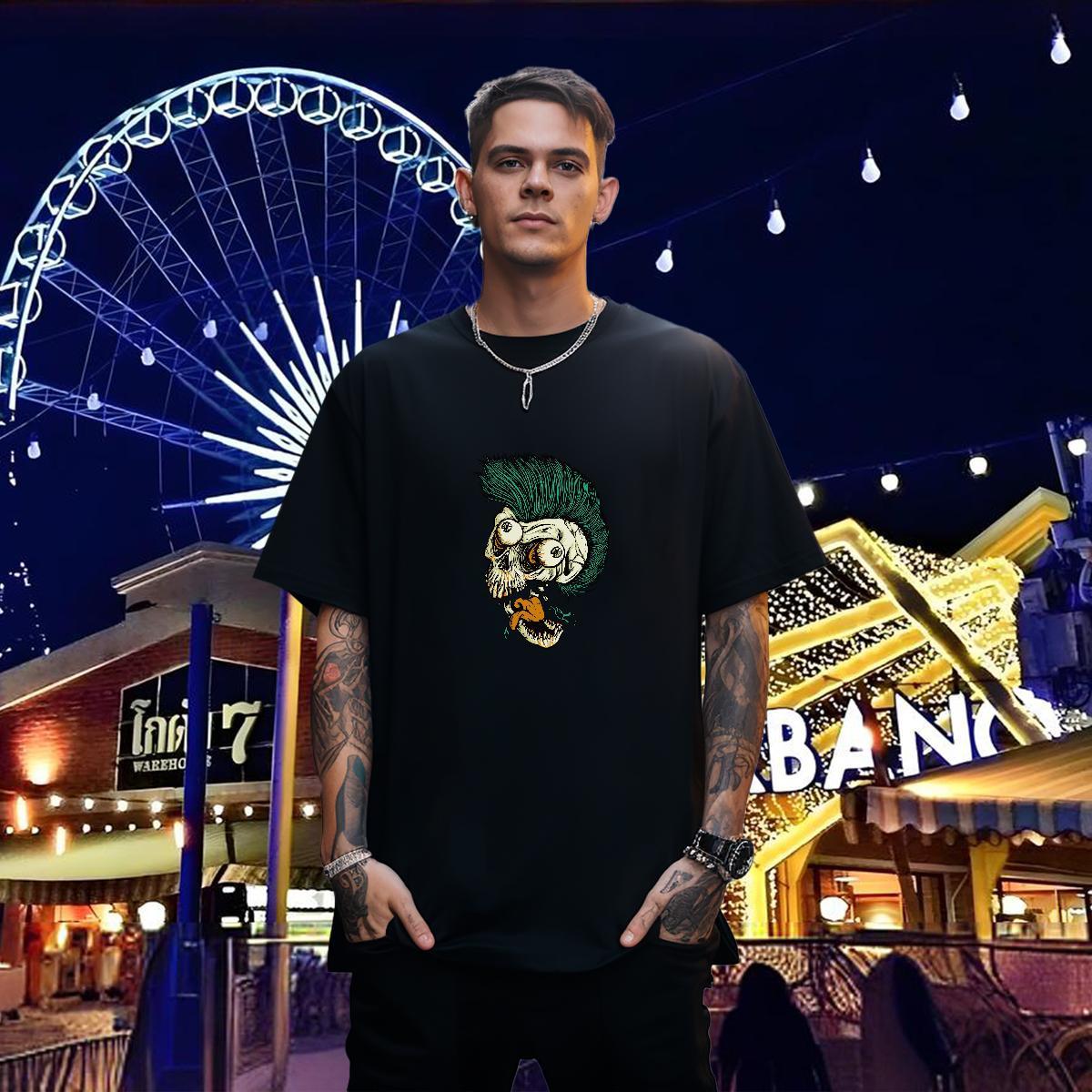 Comfortable T Shirts Men 230g Pure Cotton skull Street Wear Custom Anime O Neck Short Sleeves Tshirt for Man Woman Stylist Clothes