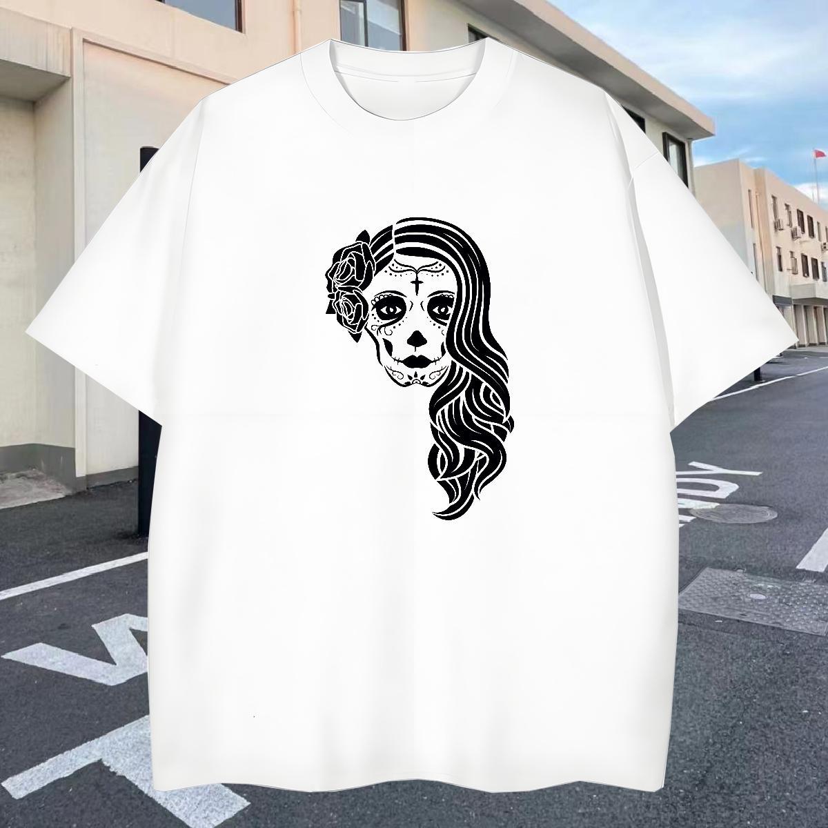 Classic T-Shirts 230g Pure Cotton skull High Street Hip Hop Skull Short Sleeve O-Neck Men Tees Classic Casual Clothings