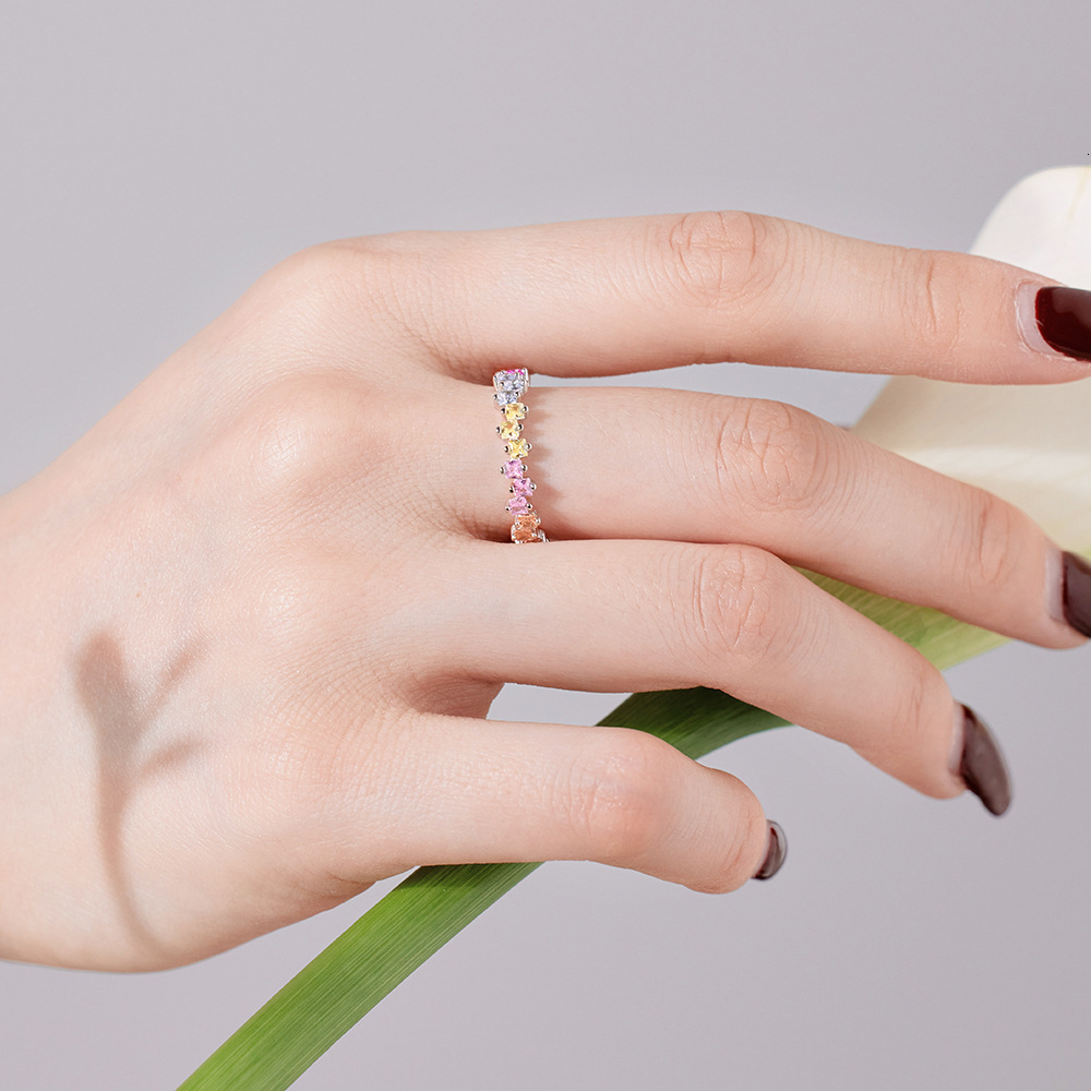 S Sier Design Sense Small, Irregular Inlaid Colorful Zircon Light Women's Closed Ring