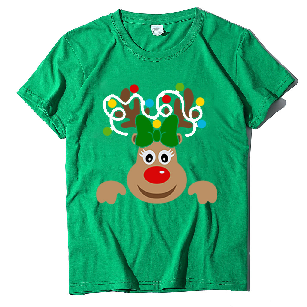 Autumn round neck fashion Christmas deer cartoon women's short sleeved shirt dongdumaoyi