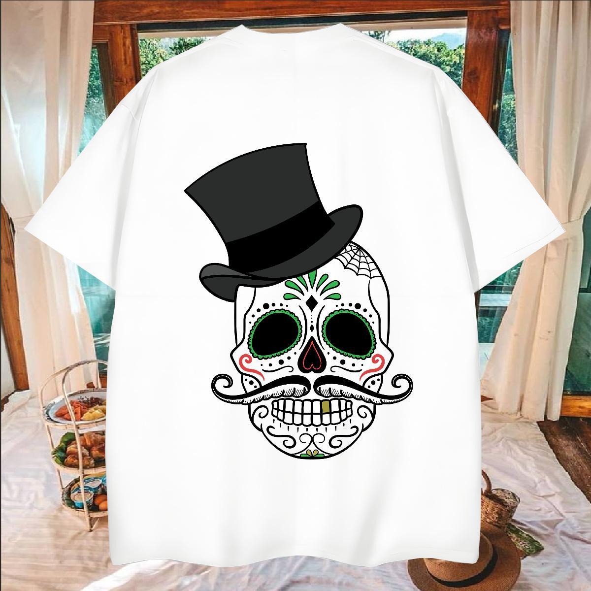 Unisex Mens T Shirts 230g Cotton skull Hip Hop Street Skull Short Sleeve Soft Tshirts 2024 New Polos