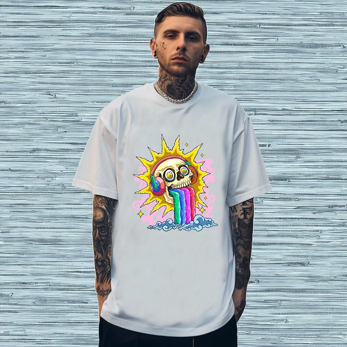 Designer Man T Shirts 230g 100% Cotton skull Daily Wear DIY Round Neck Short Sleeve Men Tops Tees Classic Casual Polos