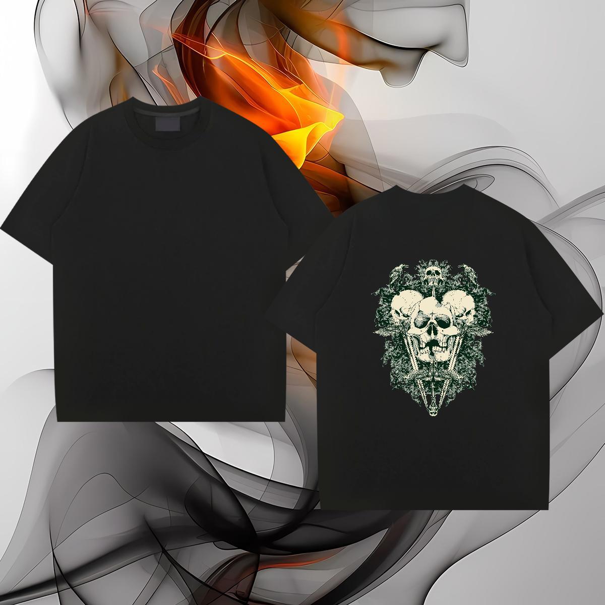 TOP Quality T-Shirts 230g Pure Cotton skull Daily Outfit Plus Size Cartoon Breathable Soft Men Tees Classic Tshirts