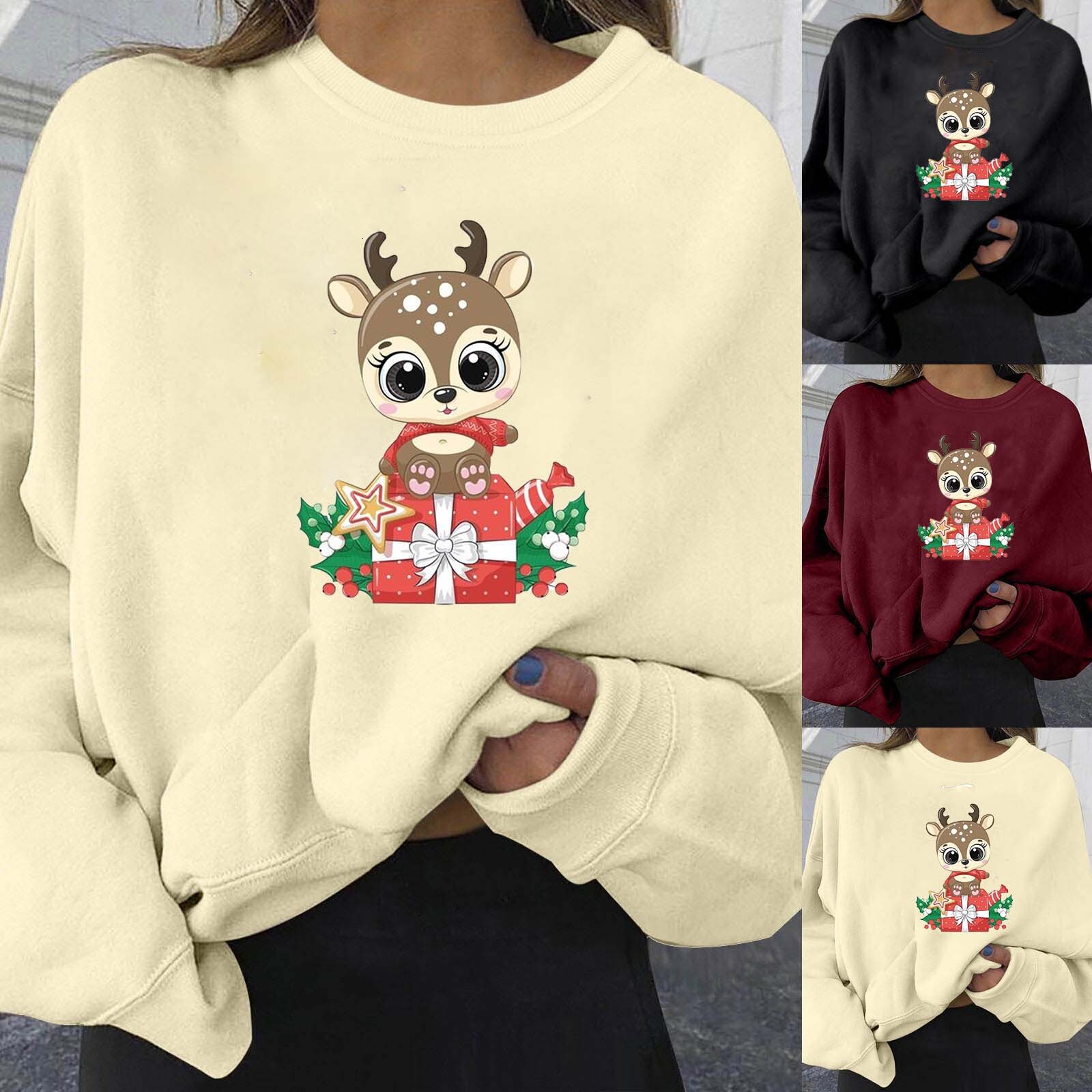 Personalized cute deer print plus size women's loose fit dongdumaoyi