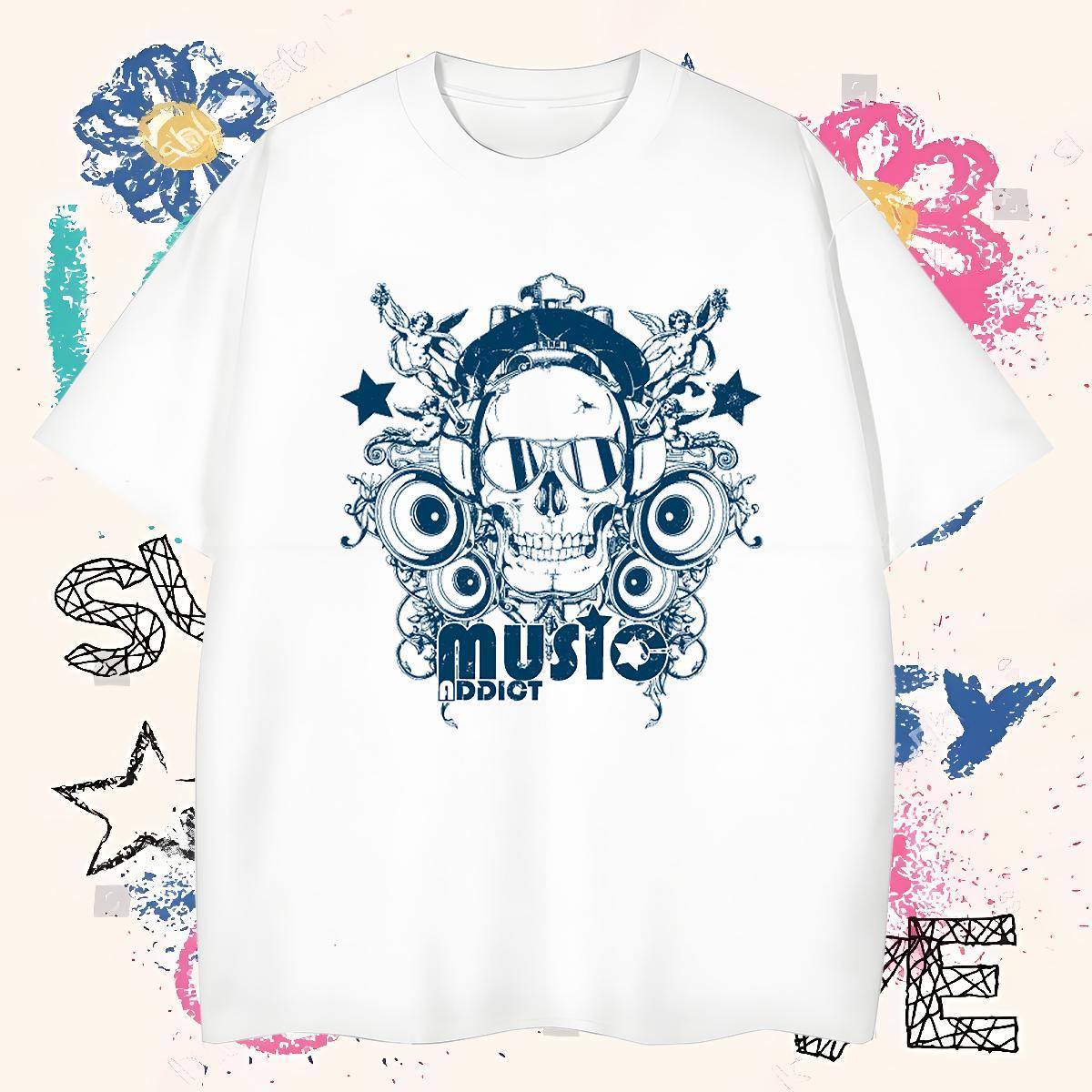 Brand T-Shirts for Men 230g Pure Cotton skull Casual Beach DIY Printed Breathable Soft Men Clothes T-Shirt Designer Fashion Clothings