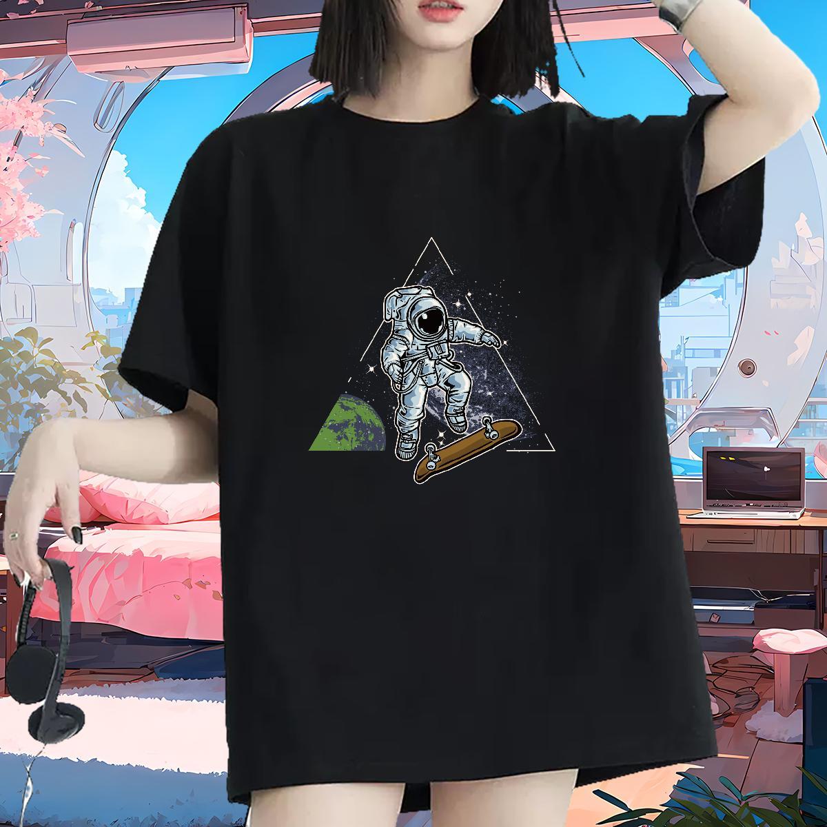Nice Women Tees 230g Pure Cotton universe Sports Casual T Shirts Women Breathable Soft Floral Print Clothes