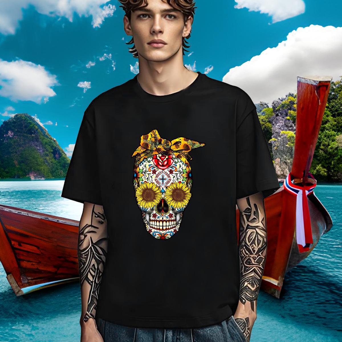 Loose Fit T-Shirts for Men 100% Cotton 230g skull High Street Hip Hop Custom Print Oversized Short Sleeve Soft Mens Tshirts DIY Tees
