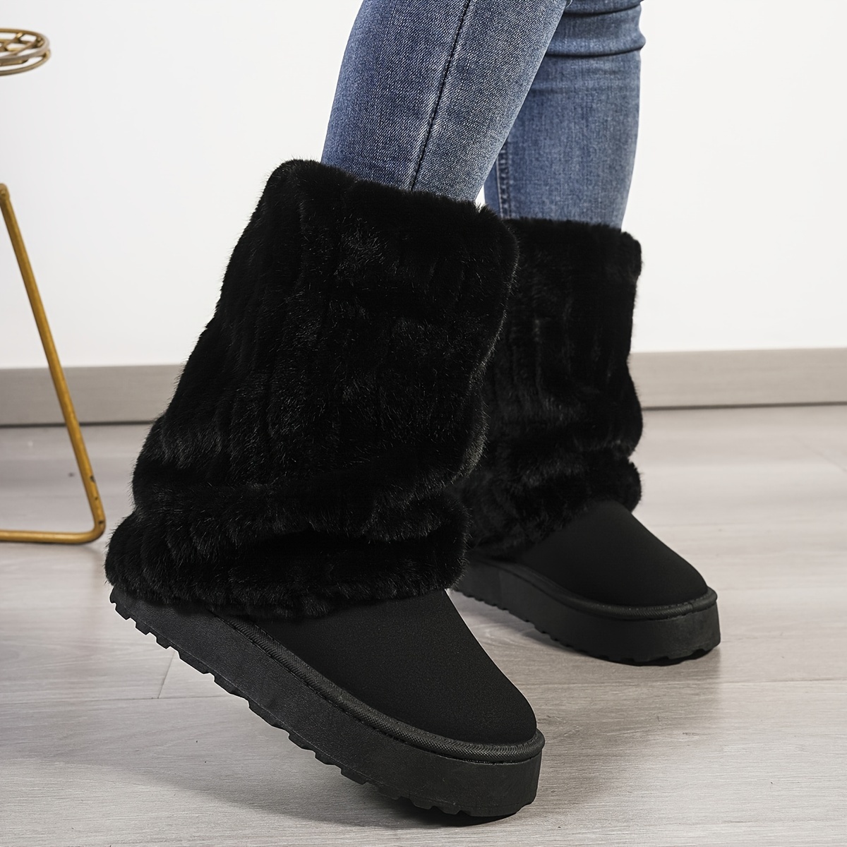 Comfortable mid-calf winter boots snow boots - soft plush lining, slip-on design, comfortable casual wear in cold weather - perfect for everyday outdo