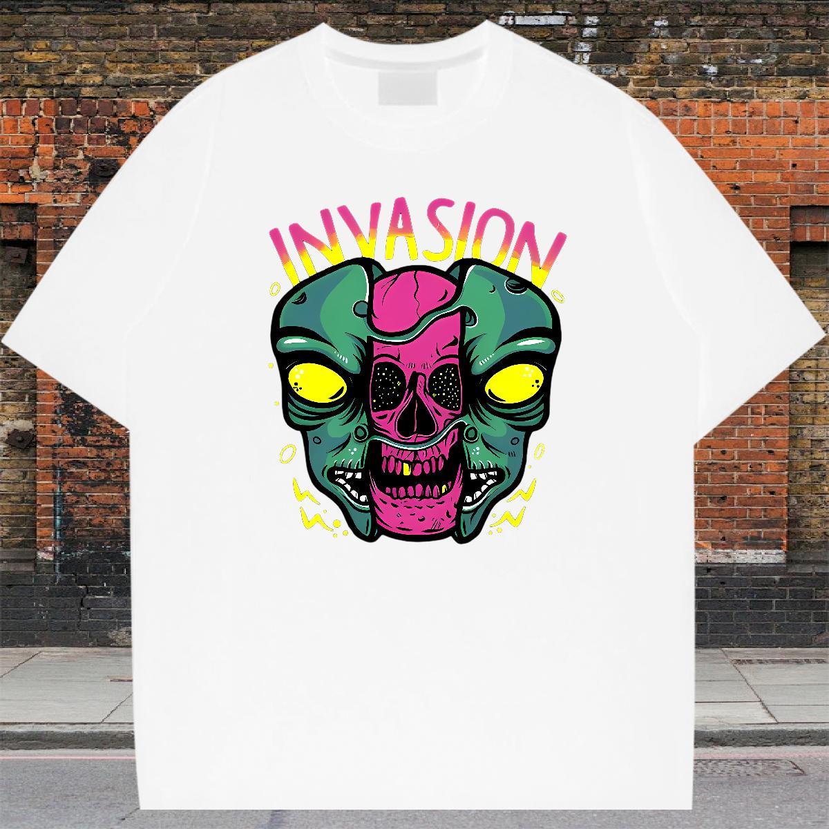 Unisex T Shirts Men 230g Pure Cotton skull Sports Casual Asian Size Breathable Short Sleeve Men Tees Fashion Tshirts